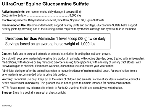 UltraCruz Glucosamine Sulfate poudre pour chevaux seniors.