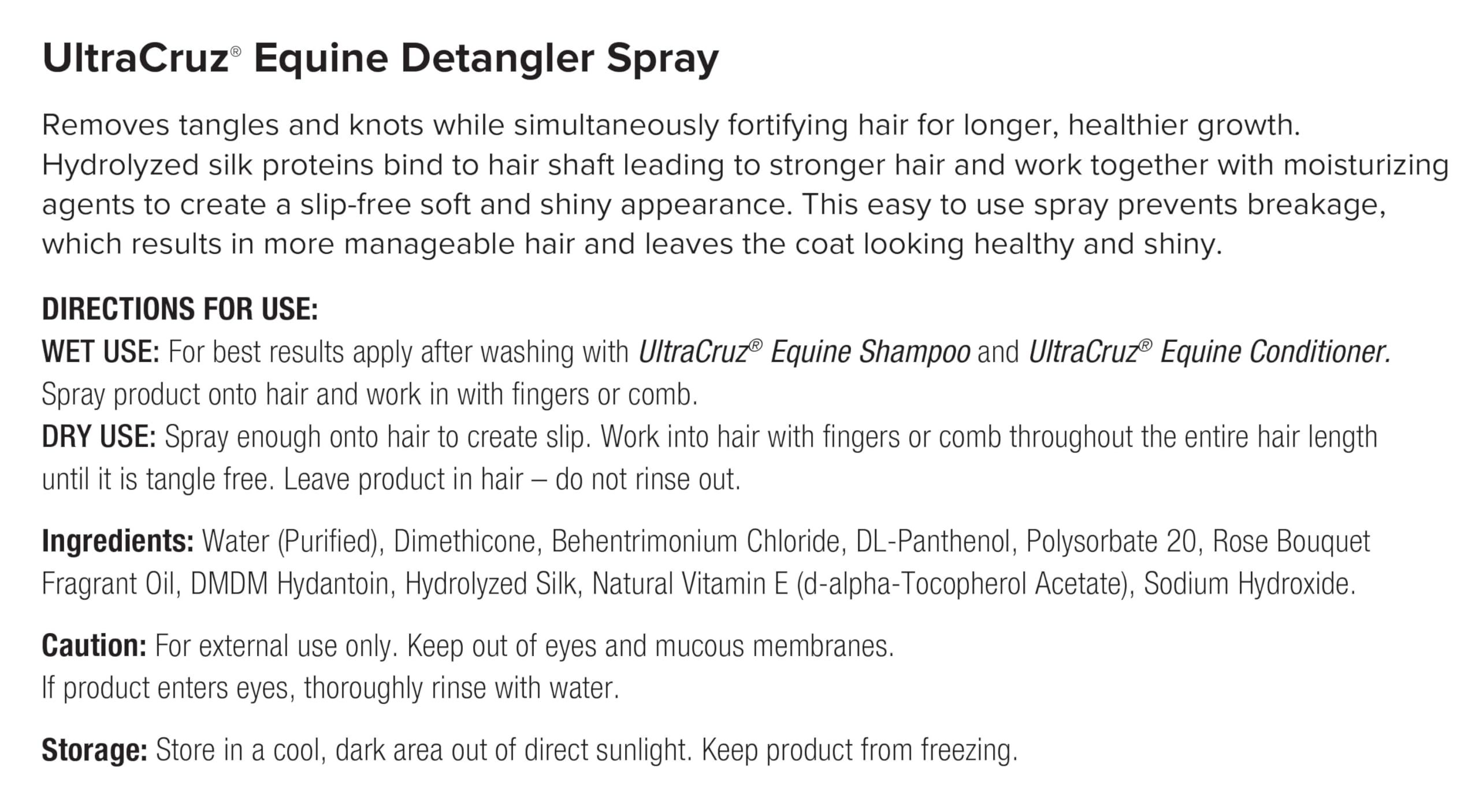 UltraCruz ingrédients riches en vitamine E et soie hydrolysée pour protéger les cheveux.