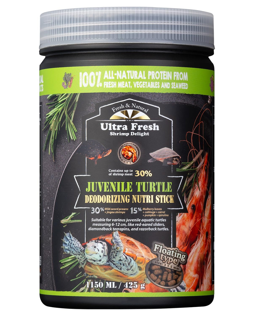 Ultra Fresh nourriture tortue juvénile — saveur crevette sabre sauvage pour favoriser l'appétit