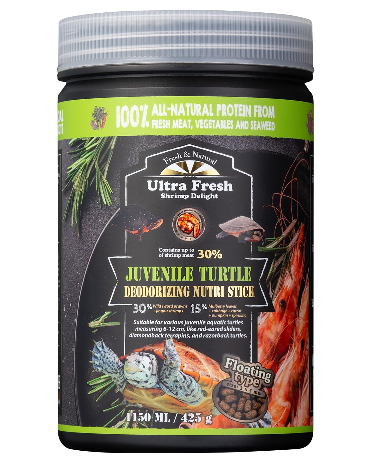 Ultra Fresh nourriture tortue juvénile — saveur crevette sabre sauvage pour favoriser l'appétit