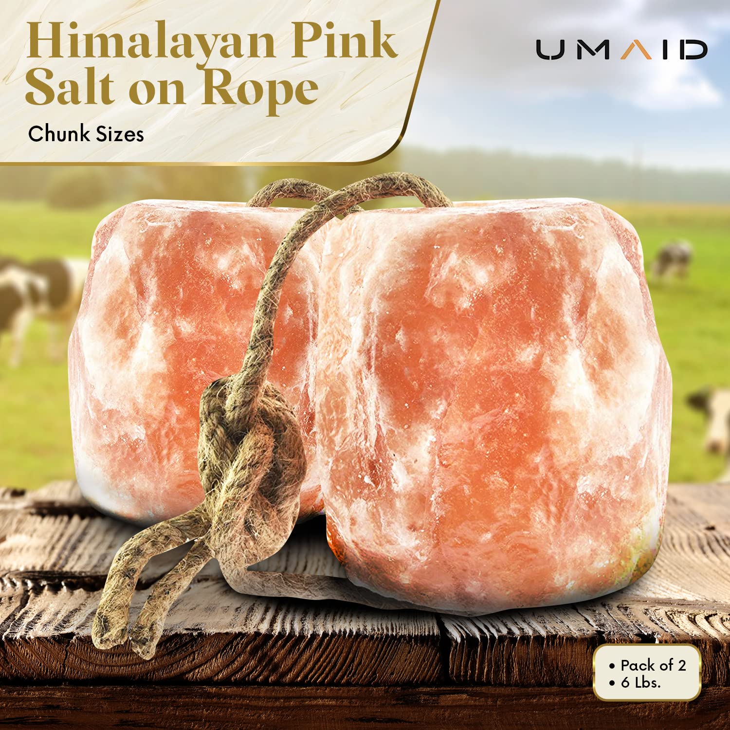 Poids réel autour de 6 livres du Sel Himalaya sur corde UMAID.