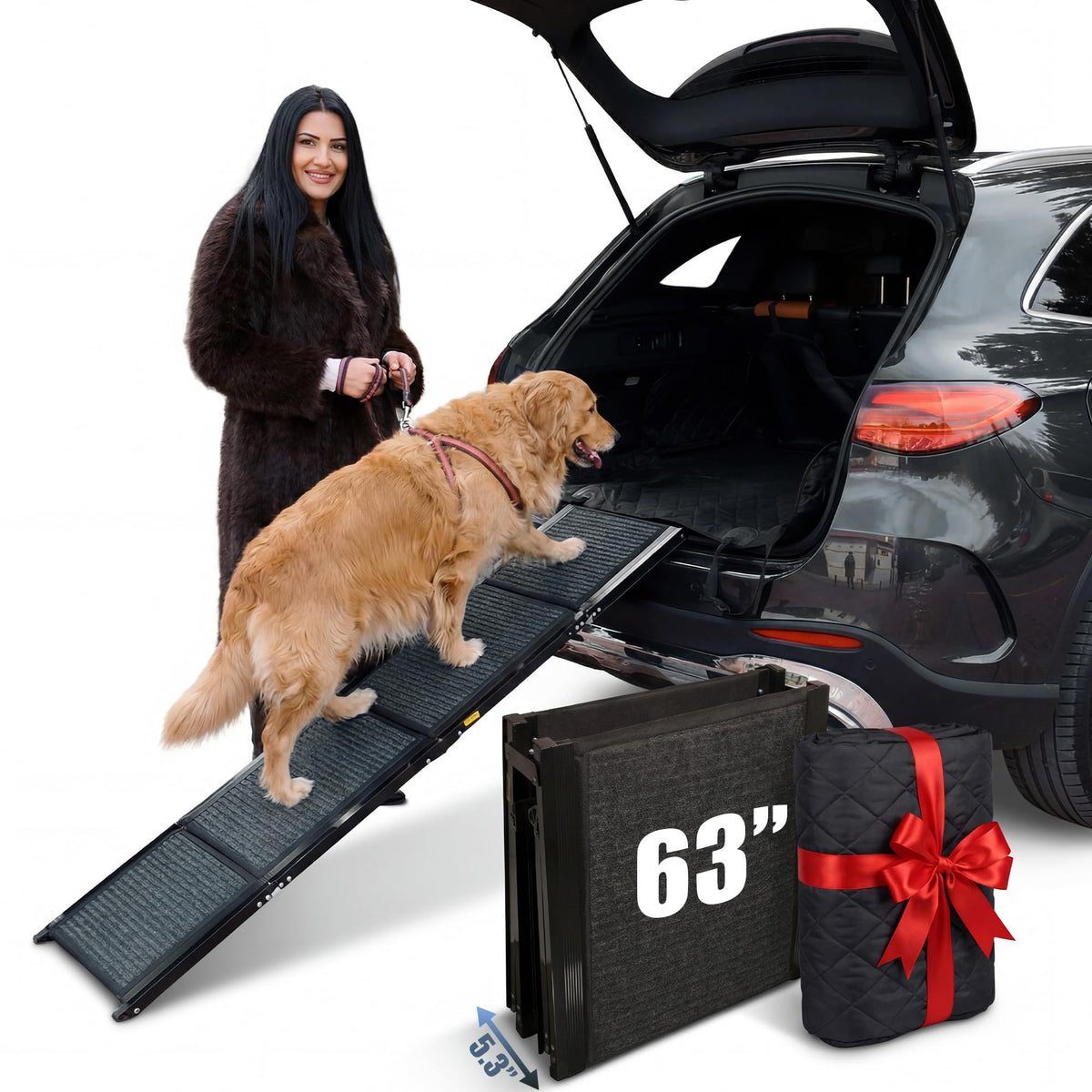Rampe pour chien Umhu Wood de 63 pouces, accès sûr au véhicule.