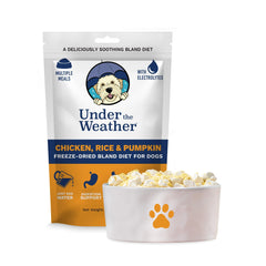 Emballage Under the Weather, régime bland pour chien, prêt à réhydrater rapidement.