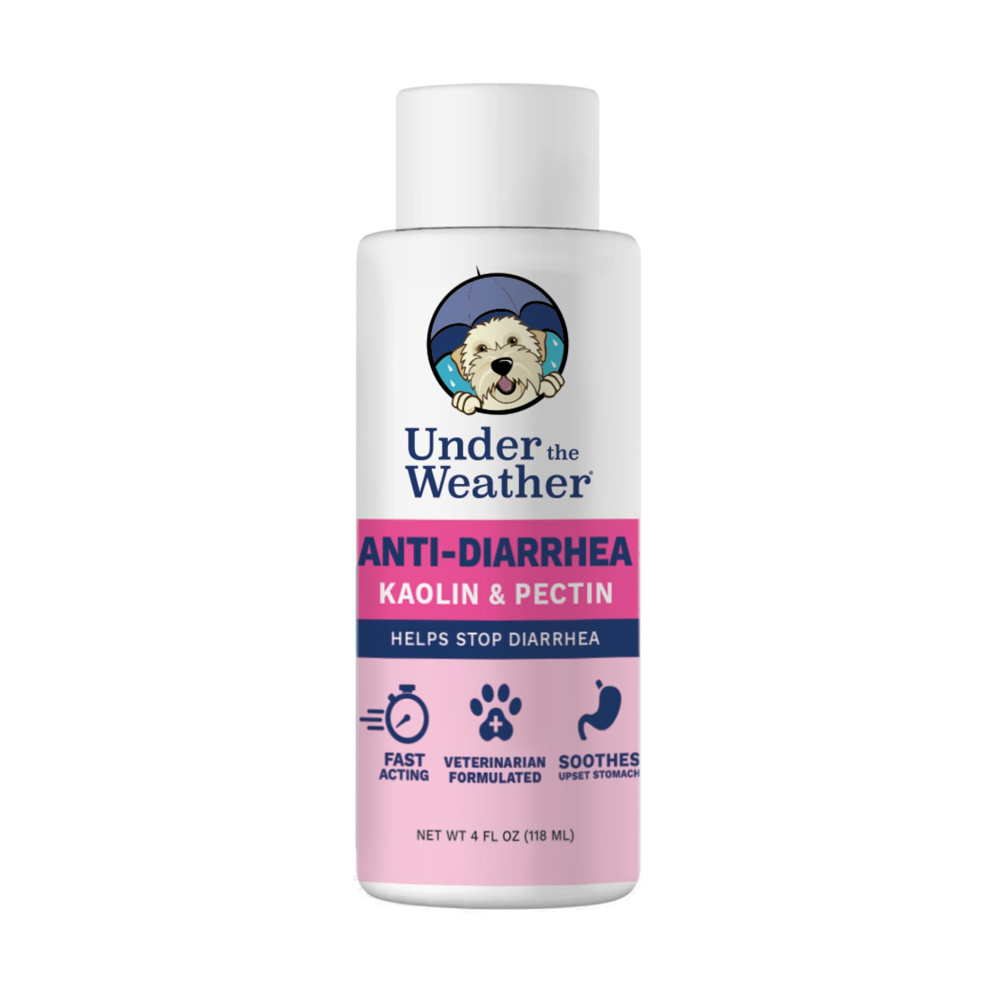 Under the Weather: bouteille prête à l’emploi de liquide anti-diarrhée pour chien.