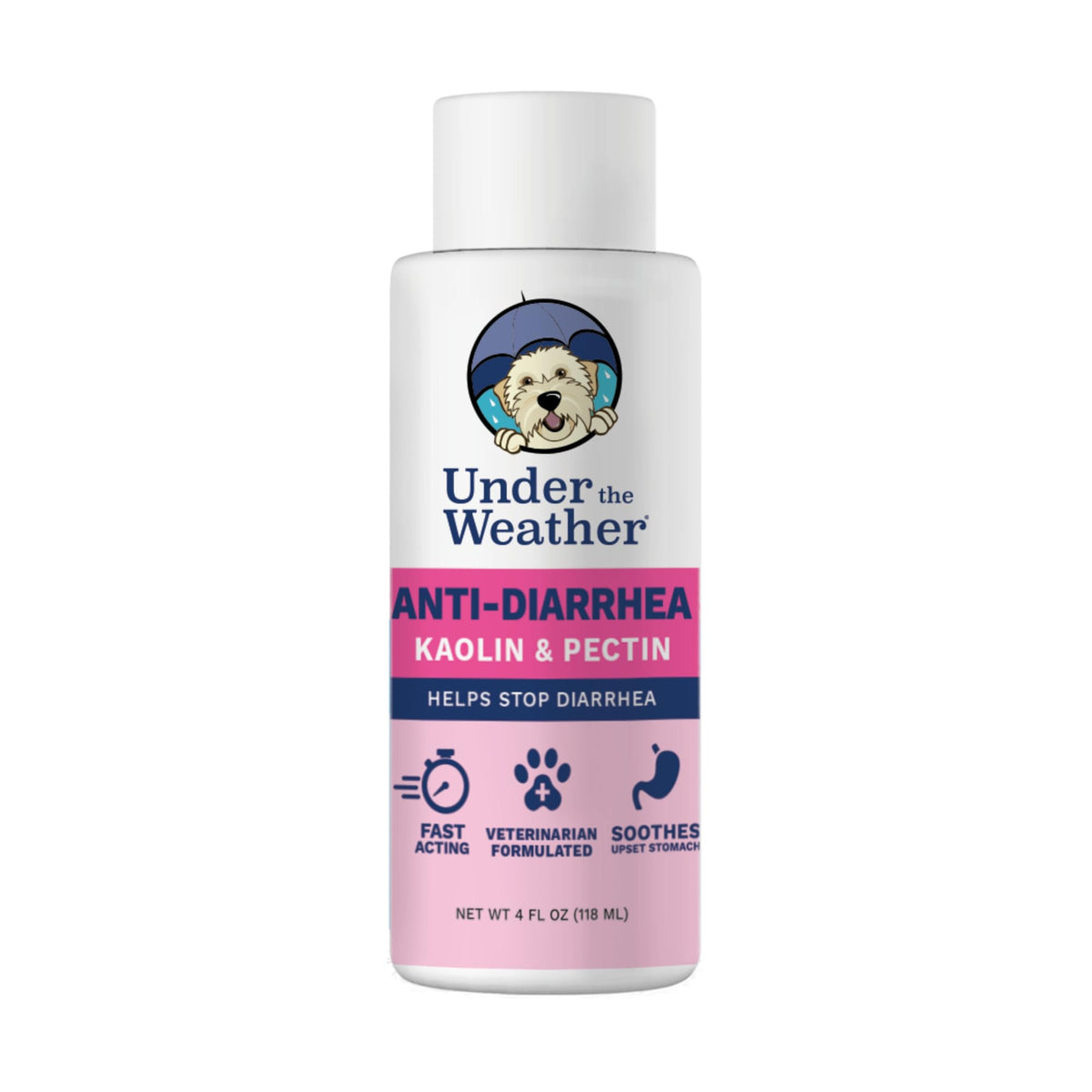 Under the Weather: bouteille prête à l’emploi de liquide anti-diarrhée pour chien.