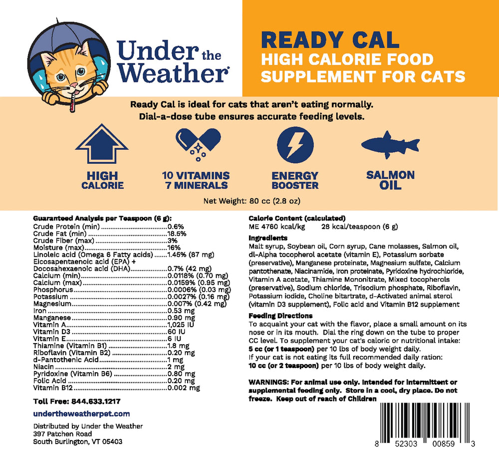 Under The Weather Ready Cal pour chats – gel appétit stimulant l'appétit lors de convalescence.