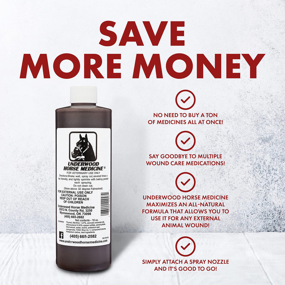 Underwood spray plaie cheval, option économique pour soins des plaies.