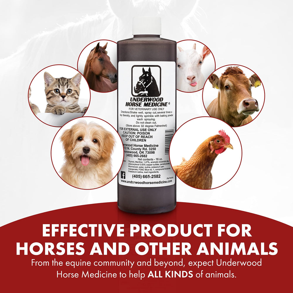 Underwood spray plaie cheval et chien, usage sur animaux domestiques.