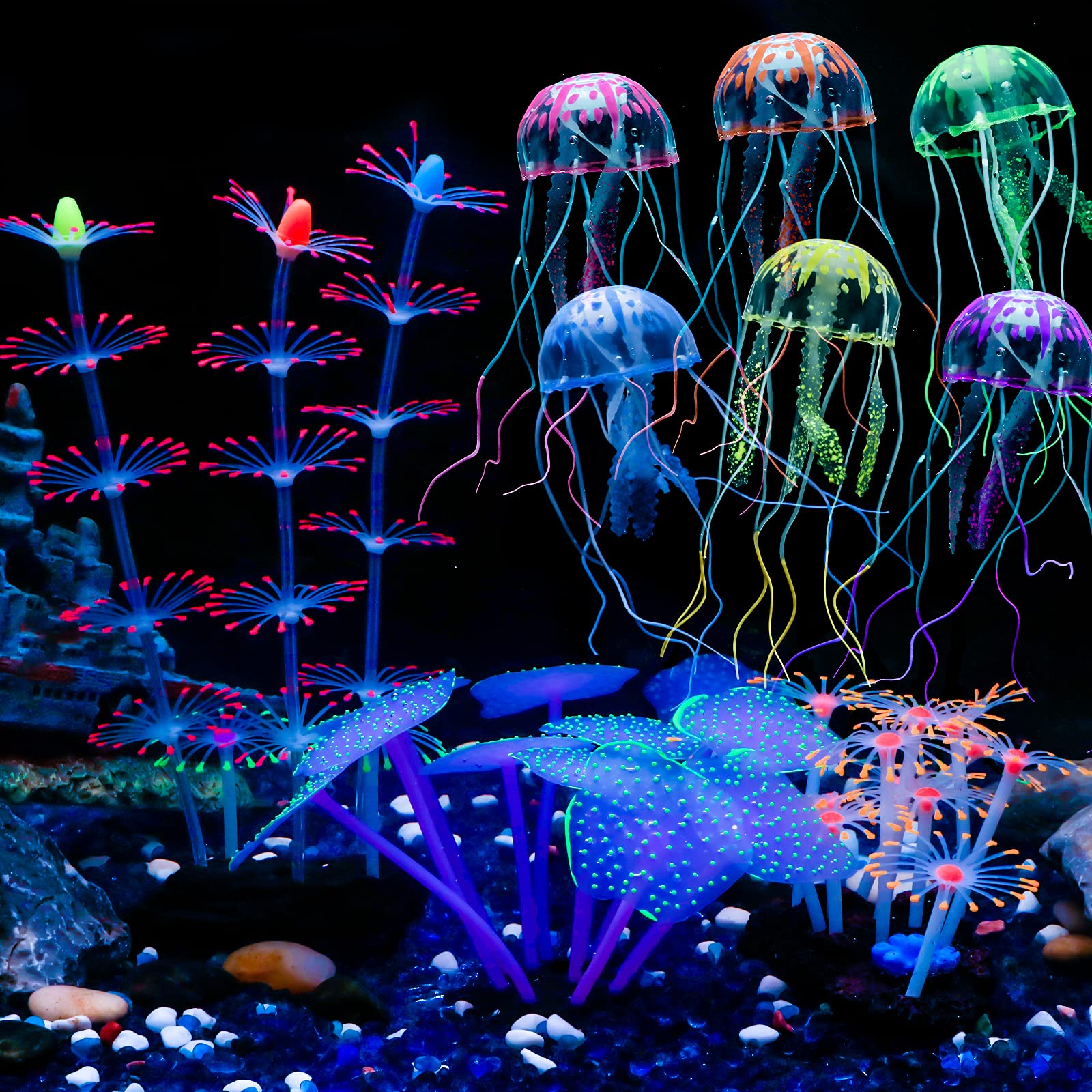 Uniclife méduse flottante lumineuse, parfaite sous lumière bleue pour aquarium.