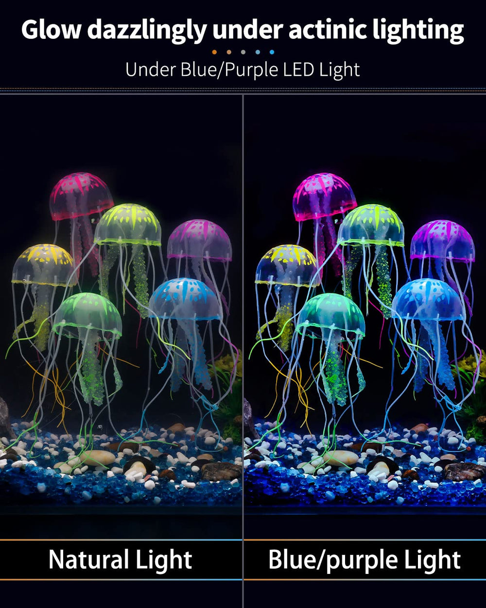 Méduse lumineuse Uniclife bleue, détail du décor aquatique lumineux