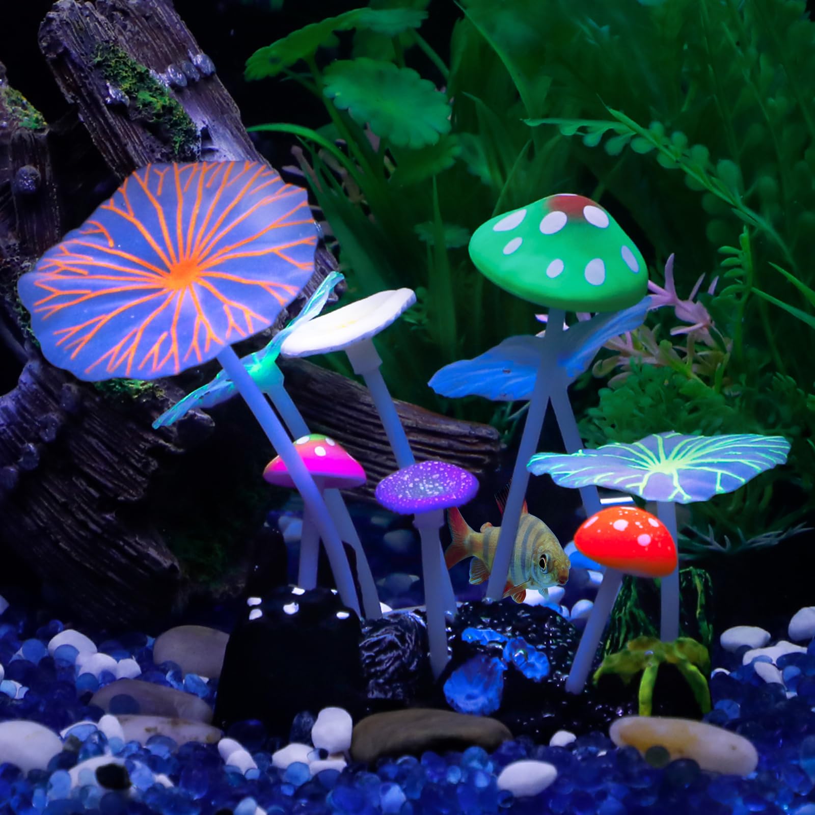 Uniclife ornemente plante corail avec champignon et lotus pour décor réaliste.