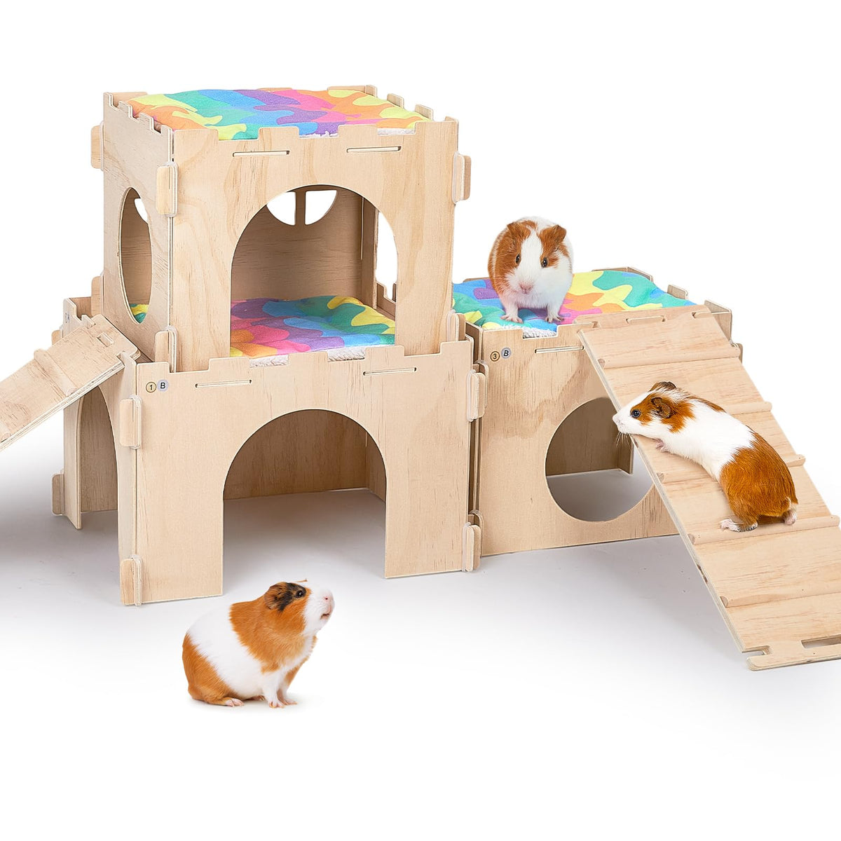 Unicorn Catcher cachette cobaye assemblée avec escaliers et tapis, repos et jeu