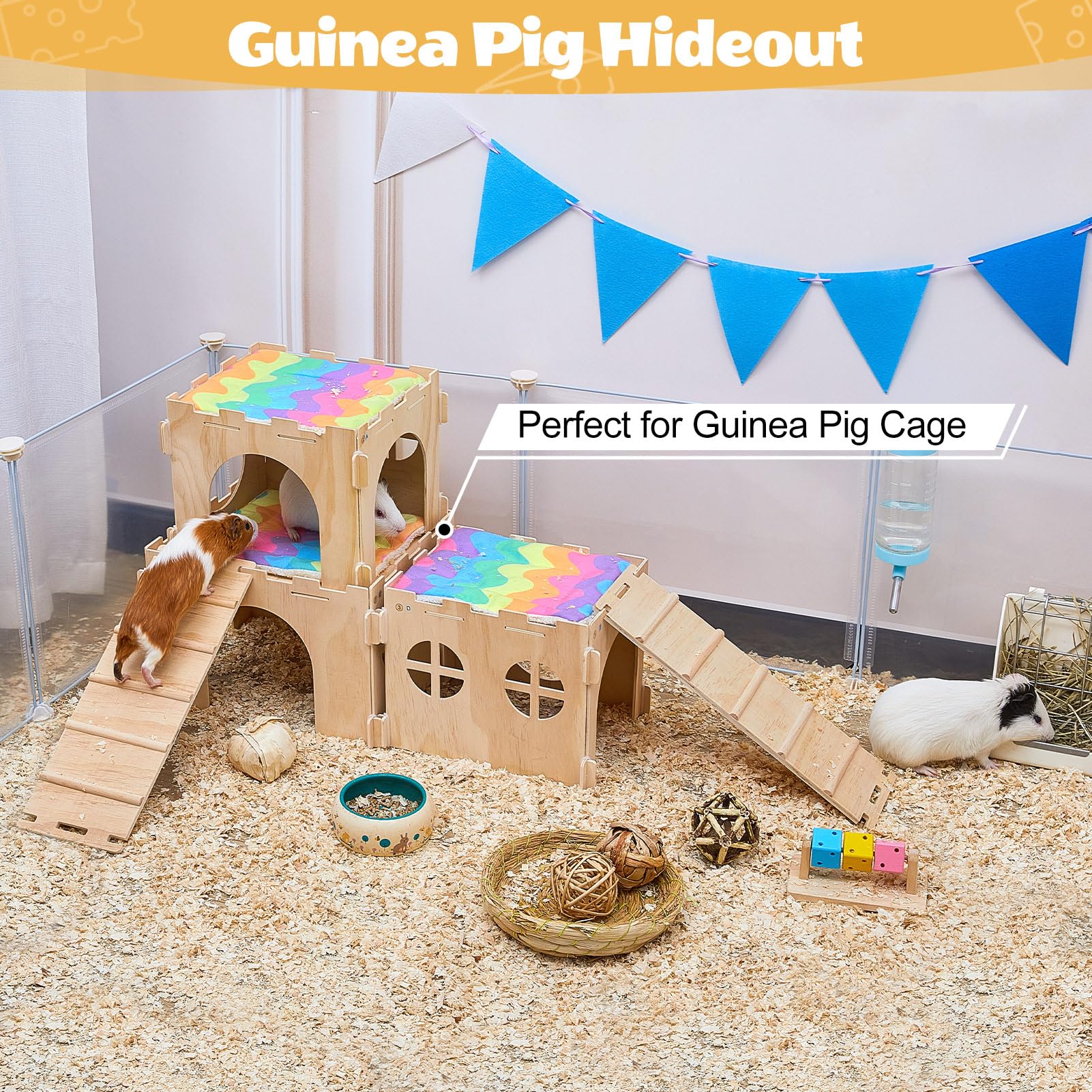 Unicorn Catcher château bois extra-large avec dimensions généreuses pour plusieurs petits animaux