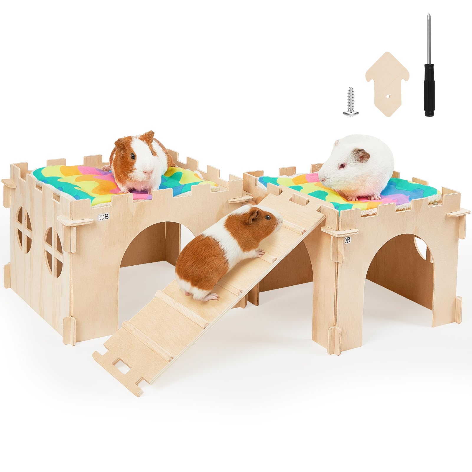 Refuge Unicorn Catcher en bois pin assemblé pour cobaye, design sûr.