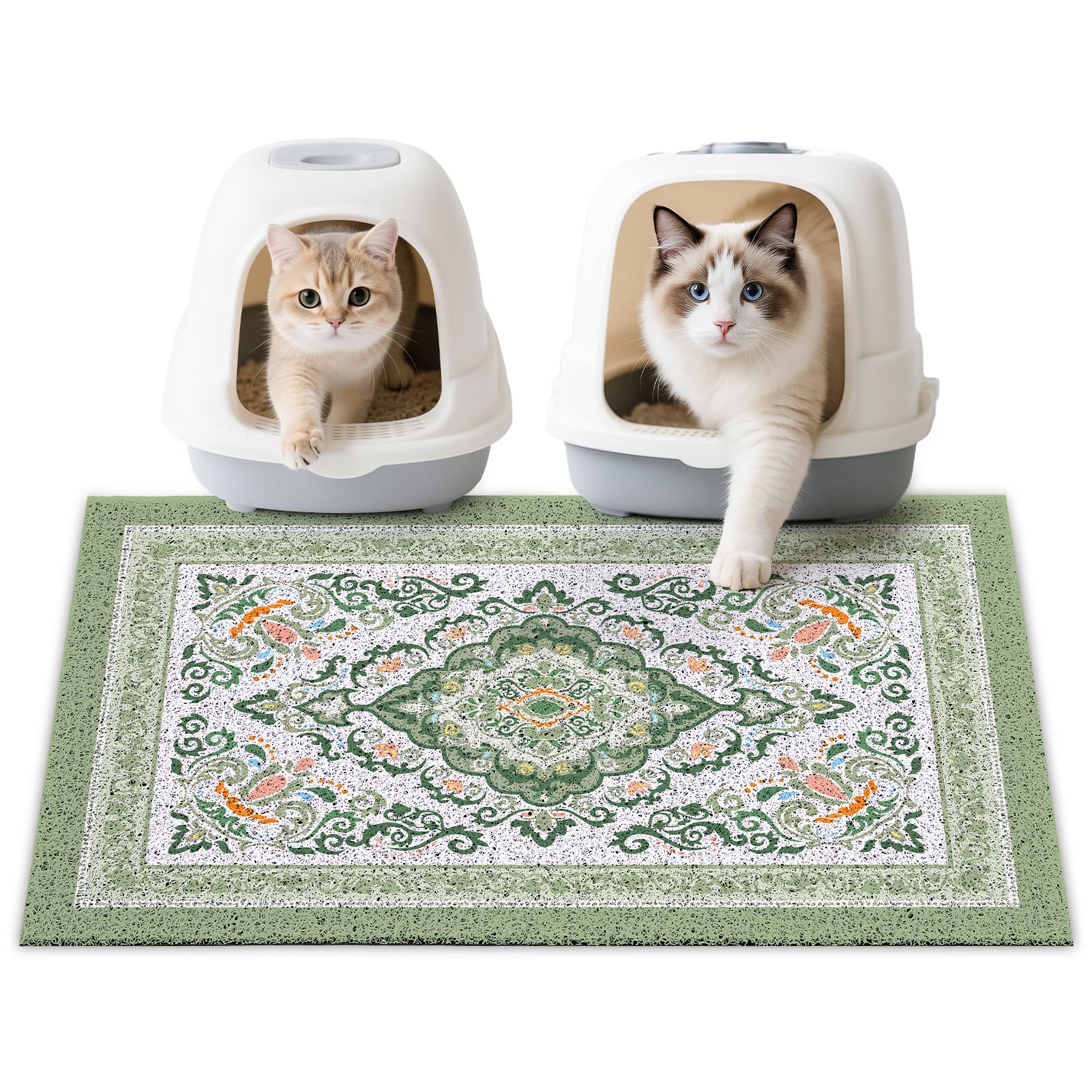 Tapis Unicorn Catcher Litière 33x22 en action capturant les particules sous les pattes.