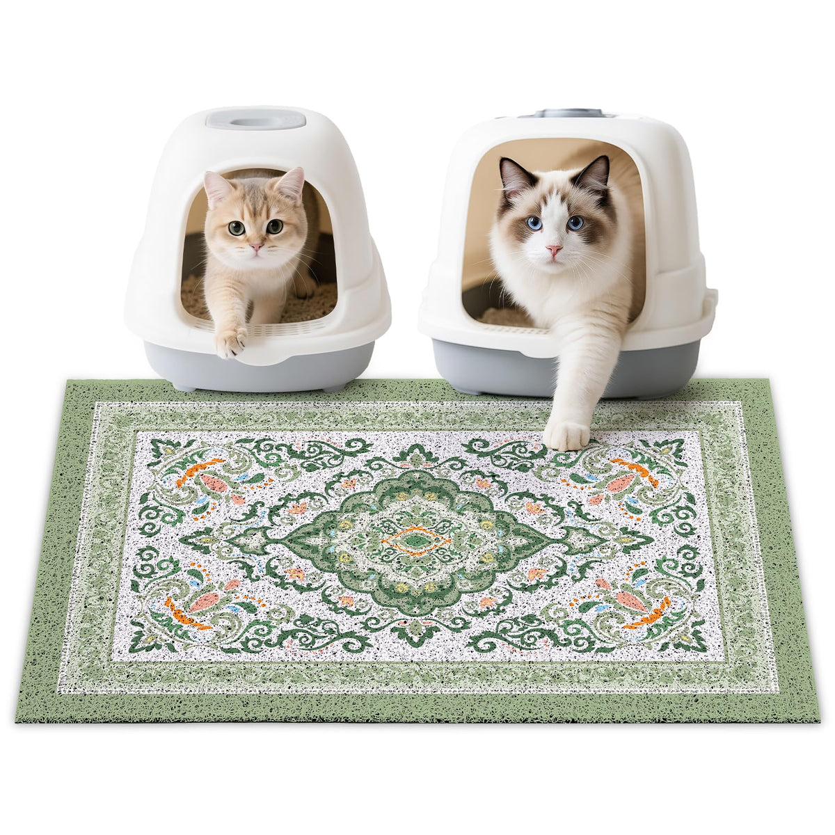Tapis Unicorn Catcher Litière 33x22 en action capturant les particules sous les pattes.