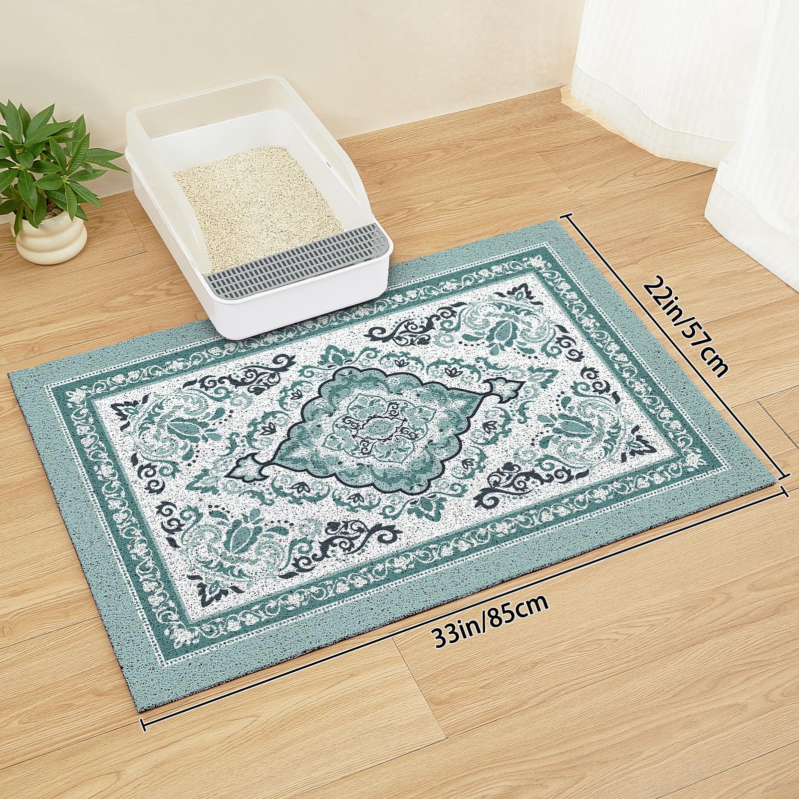Unicorn Catcher Tapis Litière Chat couleur cyan foncé, touche moderne dans la pièce.