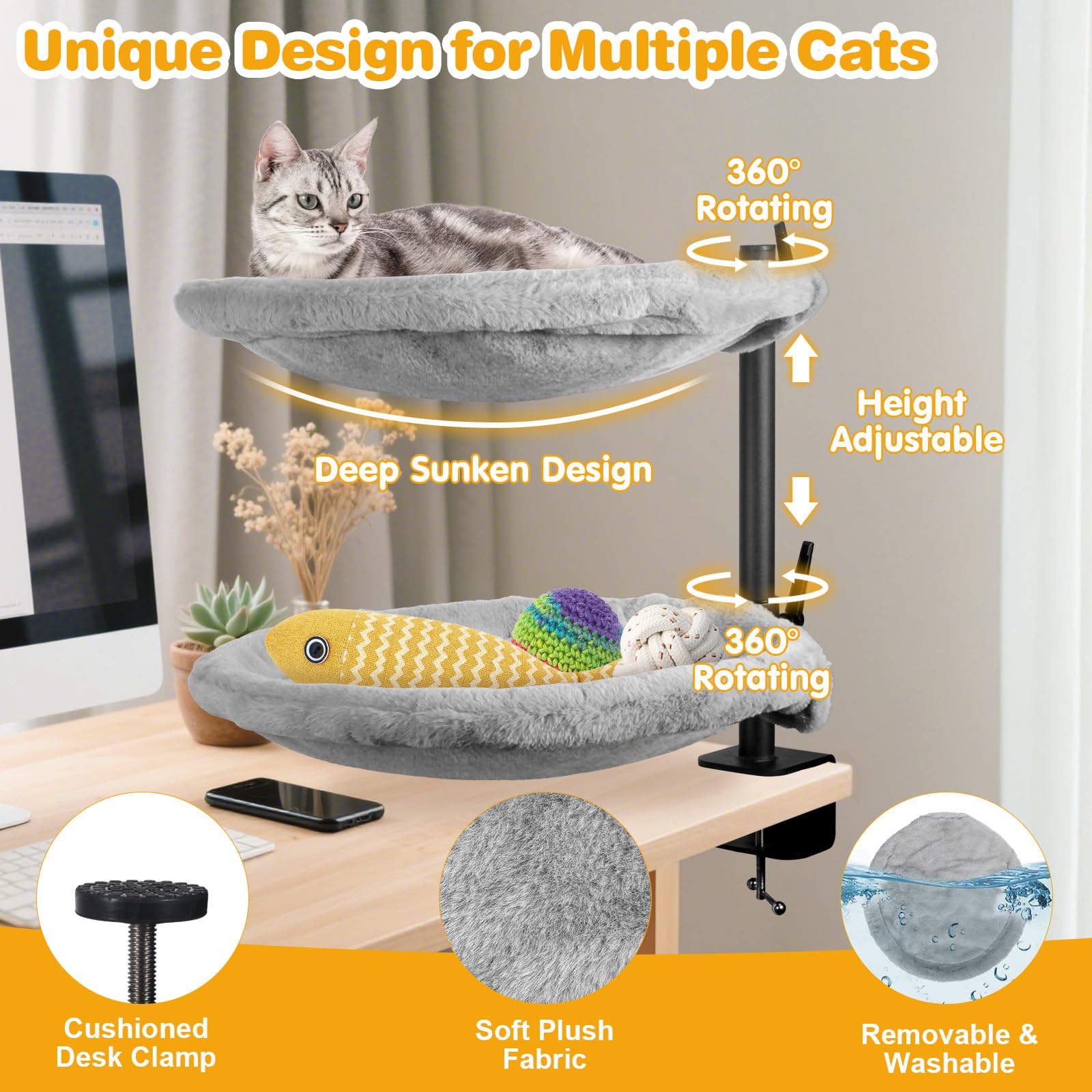 Unidevice Double Cat Desk Bed nid nuage doux pour le confort des siestes.