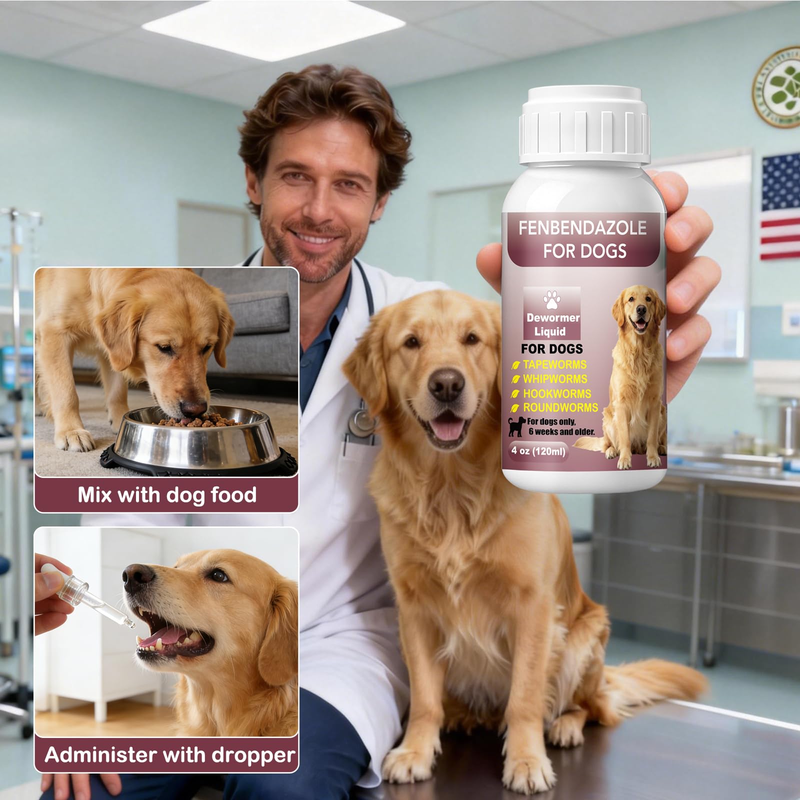 Dose adaptée pour chiens, soutien possible contre divers vers.
