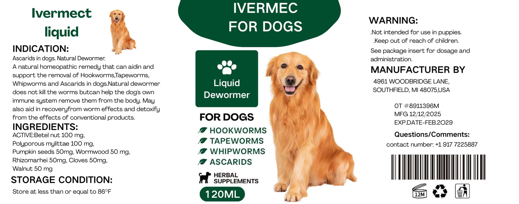 Conditions de stockage Unikuche vermifuge liquide — ≤30°C.