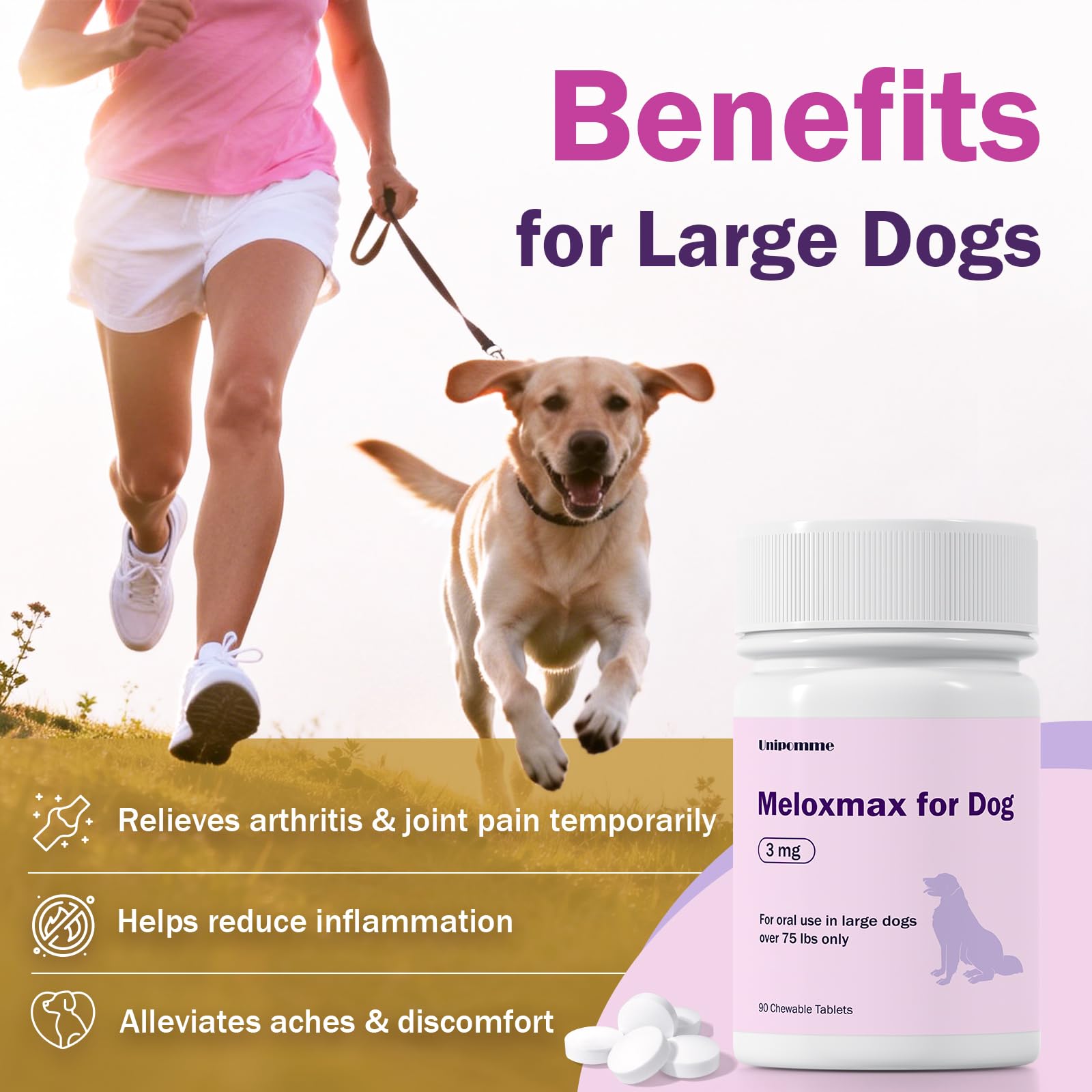 Comprimé Unipomme Meloxmax chien grand utilisé quotidiennement.