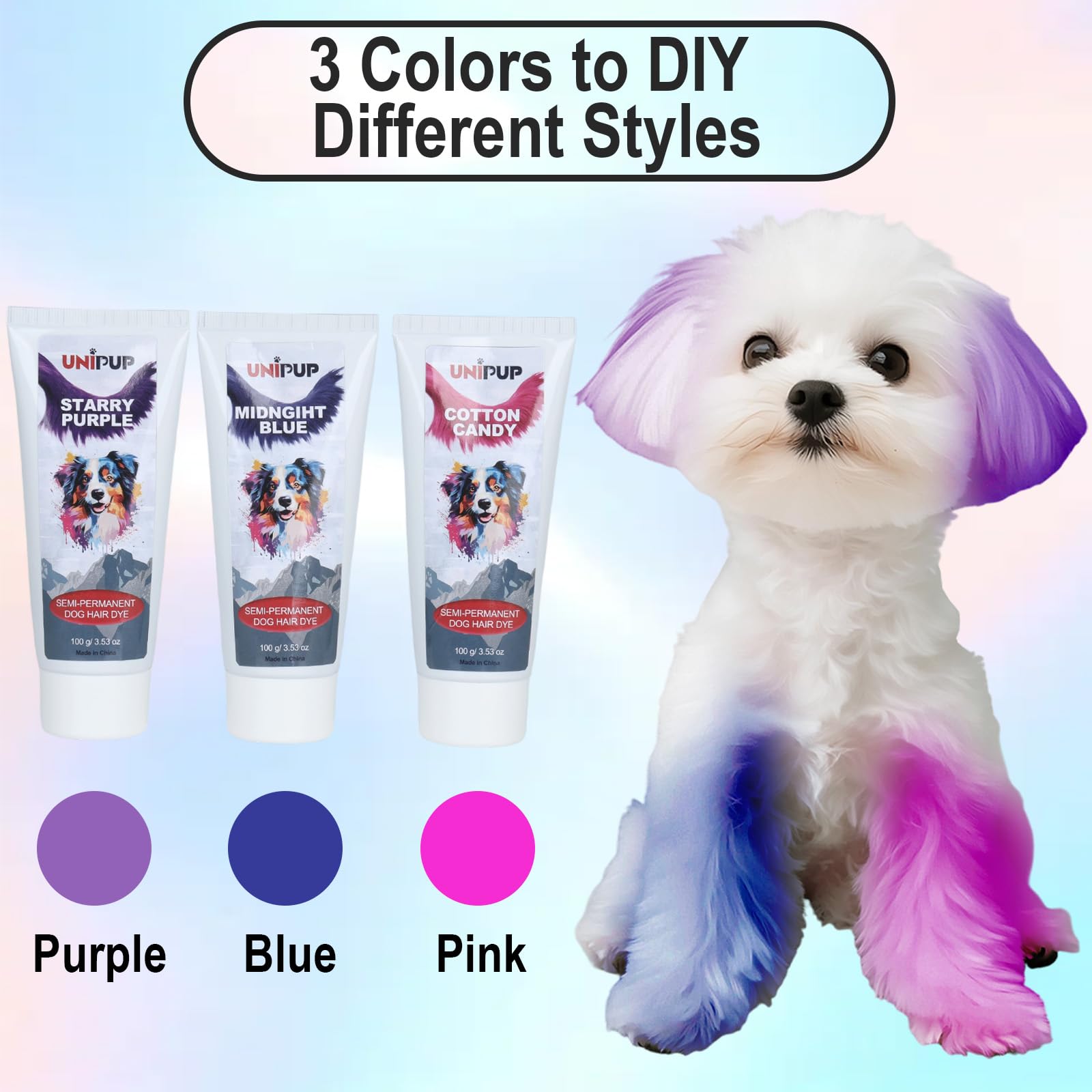 UNIPUP Coloration poil violet: option tendance pour pelage clair.