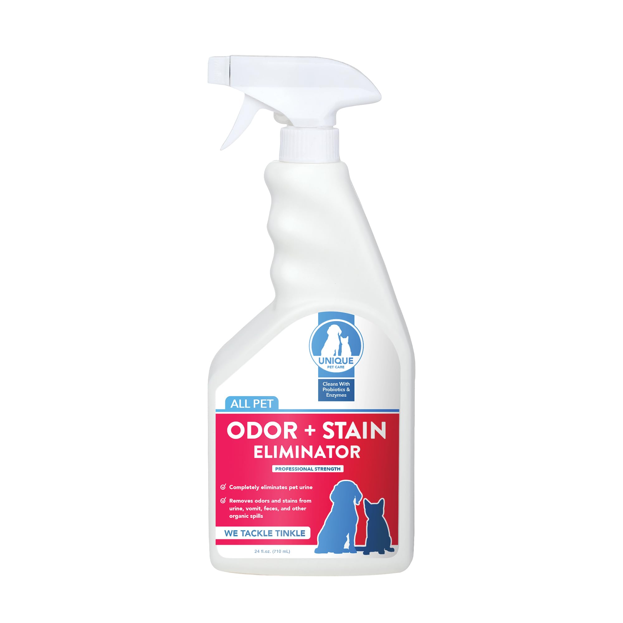 Unique éliminateur odeurs taches animaux, bouteille 24oz, action rapide.