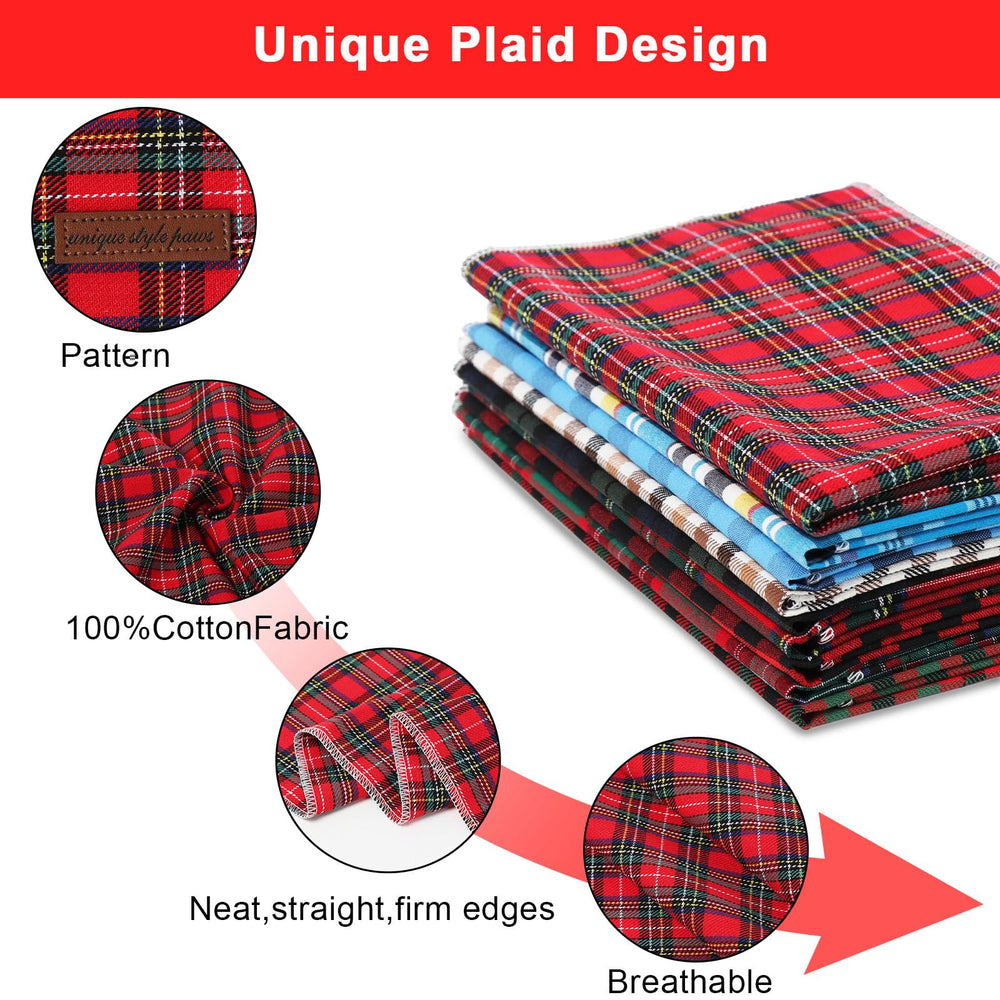 Bandana Unique Style Paws vert carreaux réutilisable, idéal pour fêtes.
