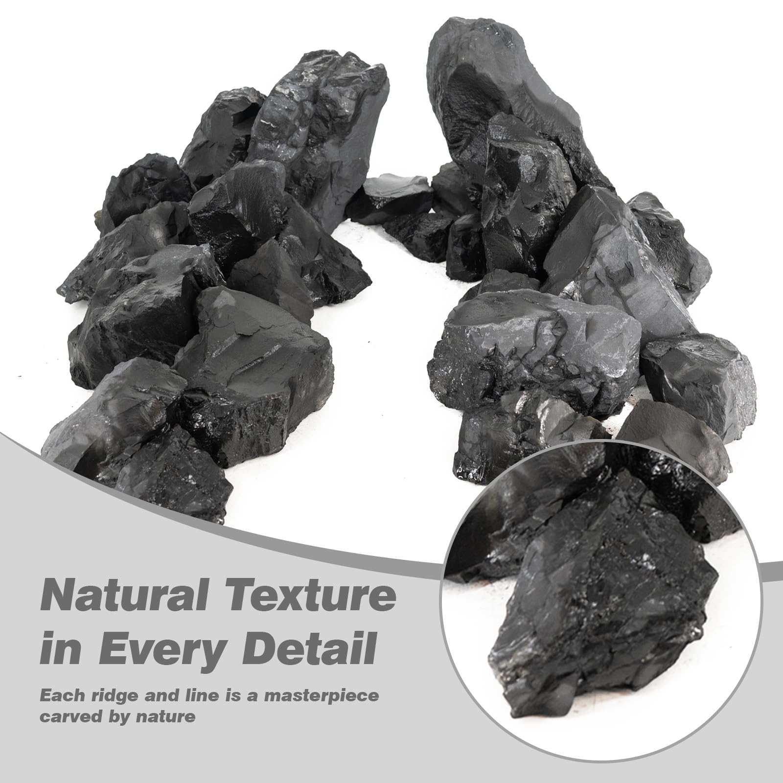Unocho roches d'aquarium noires, texture durable pour paysages calmes.