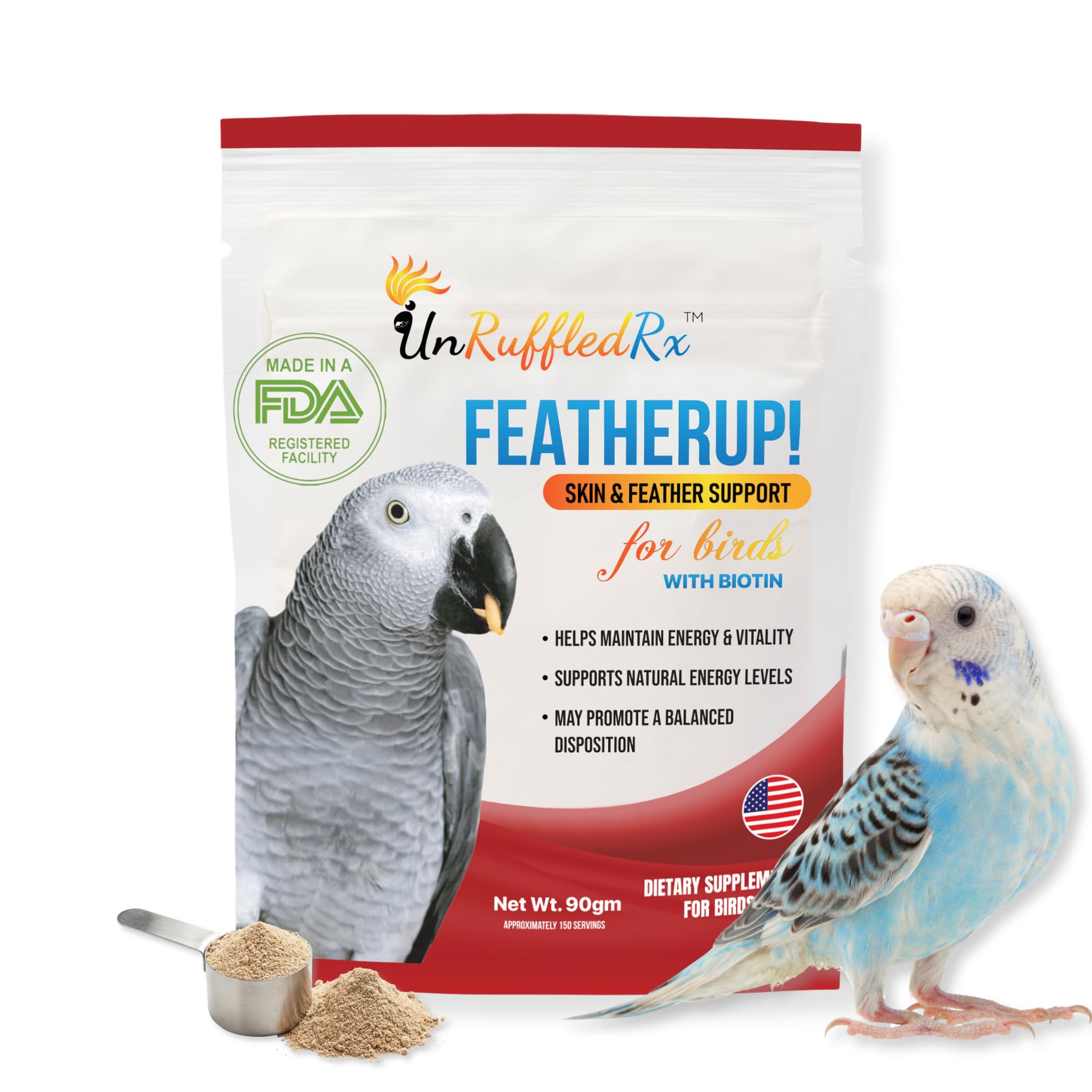 UnRuffledRx FeatherUp: poudre ciblée pour soutenir la mue et la croissance des plumes.