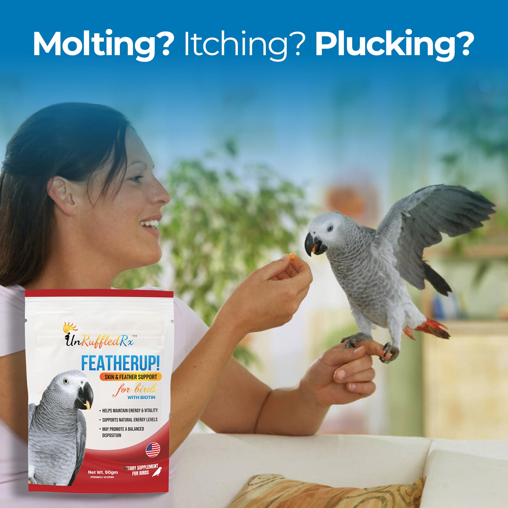 UnRuffledRx FeatherUp: régénération des plumes pour des oiseaux actifs et en bonne apparence.