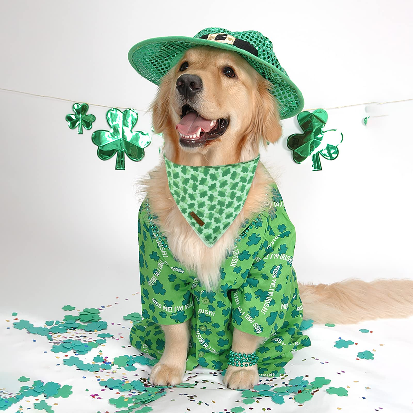 Accessoire UP URARA PUP Saint Patrick, bandana vert prêt pour les occasions spéciales.