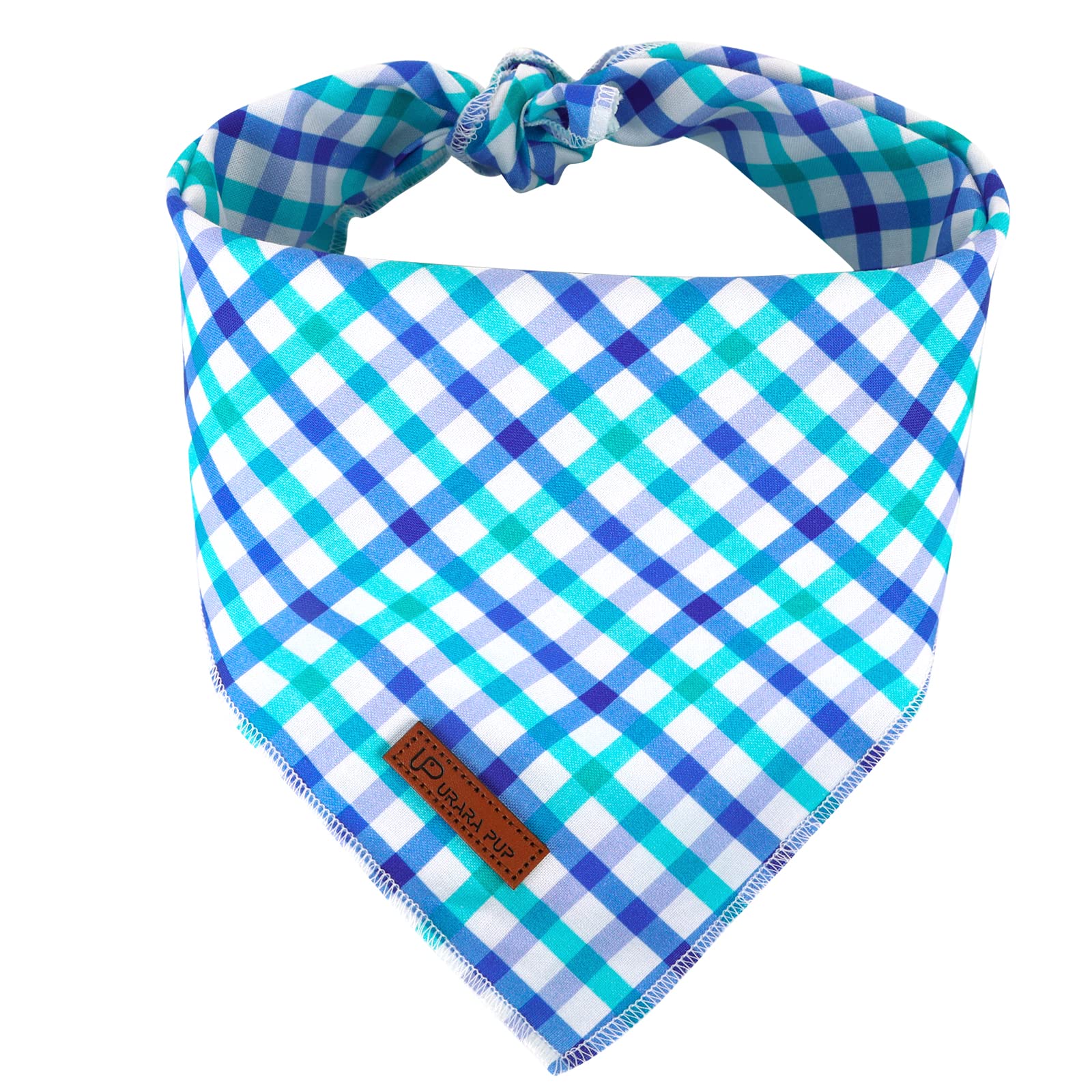 UP URARA PUP bandana ete chien bleu blanc grille, idéal pour balades estivales et style élégant.