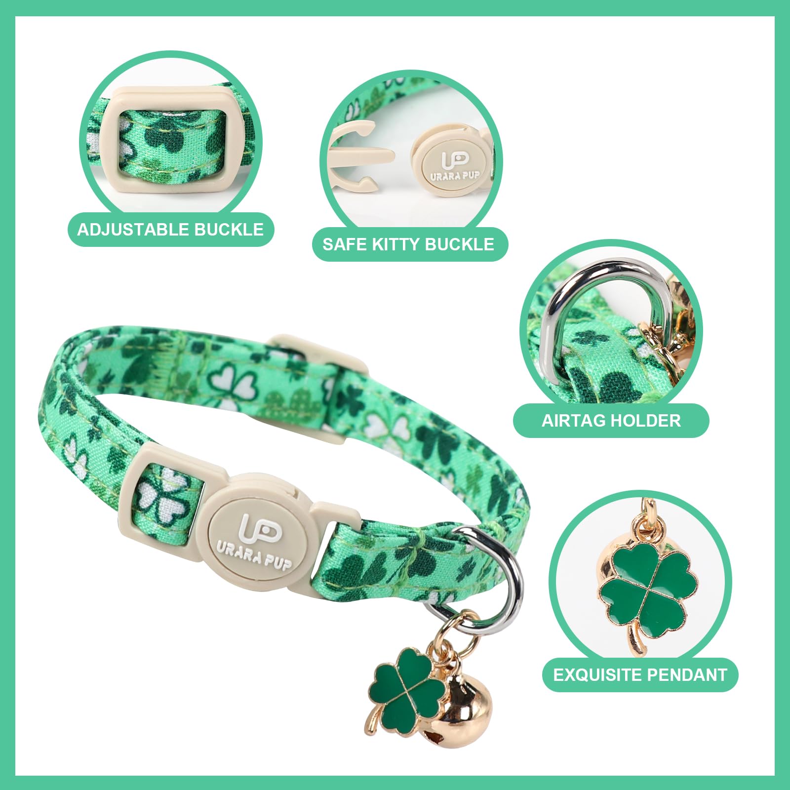 Boucle de sécurité du collier UP URARA PUP Saint-Patrick vert – sécurité rapide