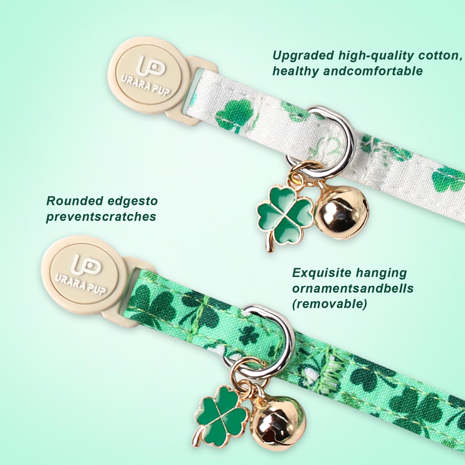 Réglage ajustable du collier UP URARA PUP Saint-Patrick vert pour chats