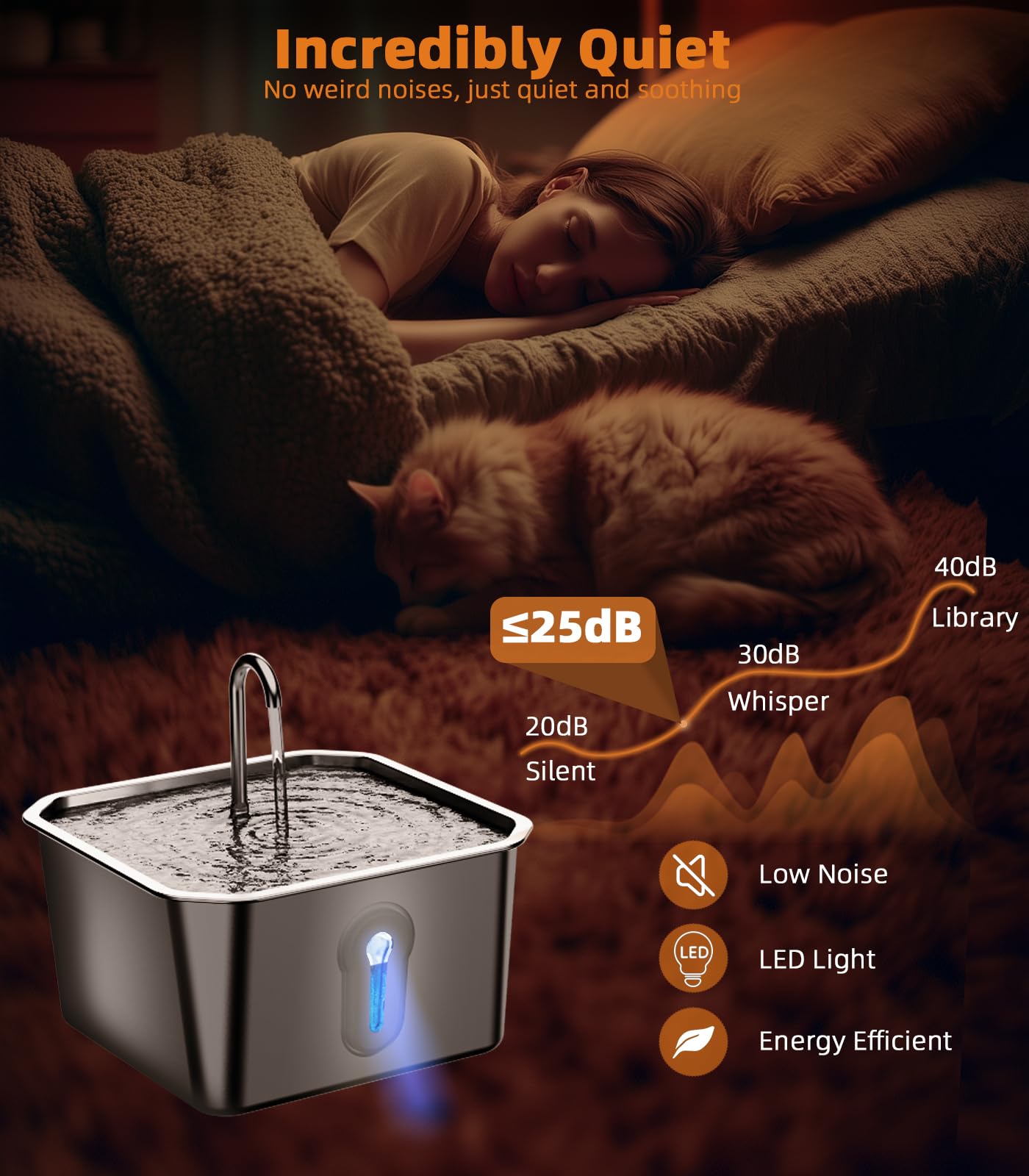 UPAWPIA pompe silencieuse 25 dB pour un fonctionnement discret.