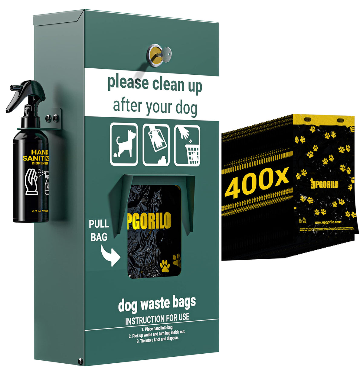 UPGORILO station déjections chien distributeur sacs, pratique lors des promenades.