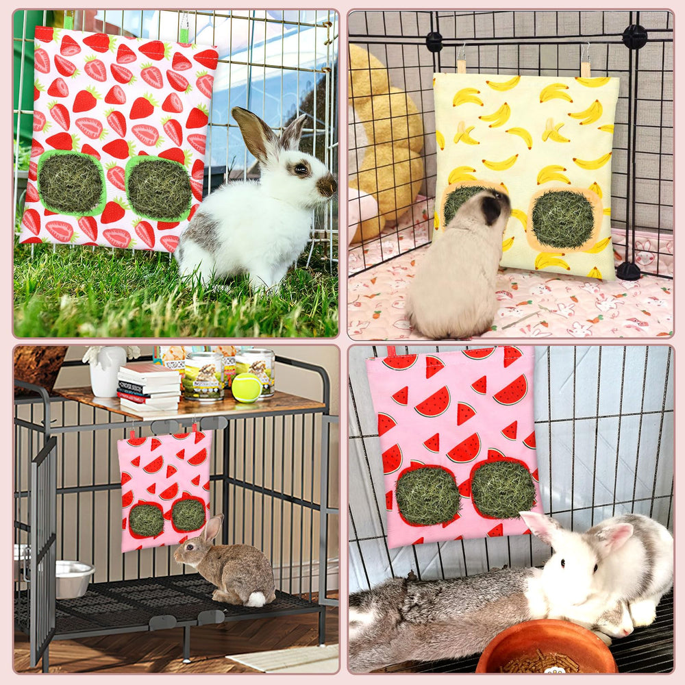 UPINS Motif fruits sur sac de foin lapins pour cage vivante et colorée.