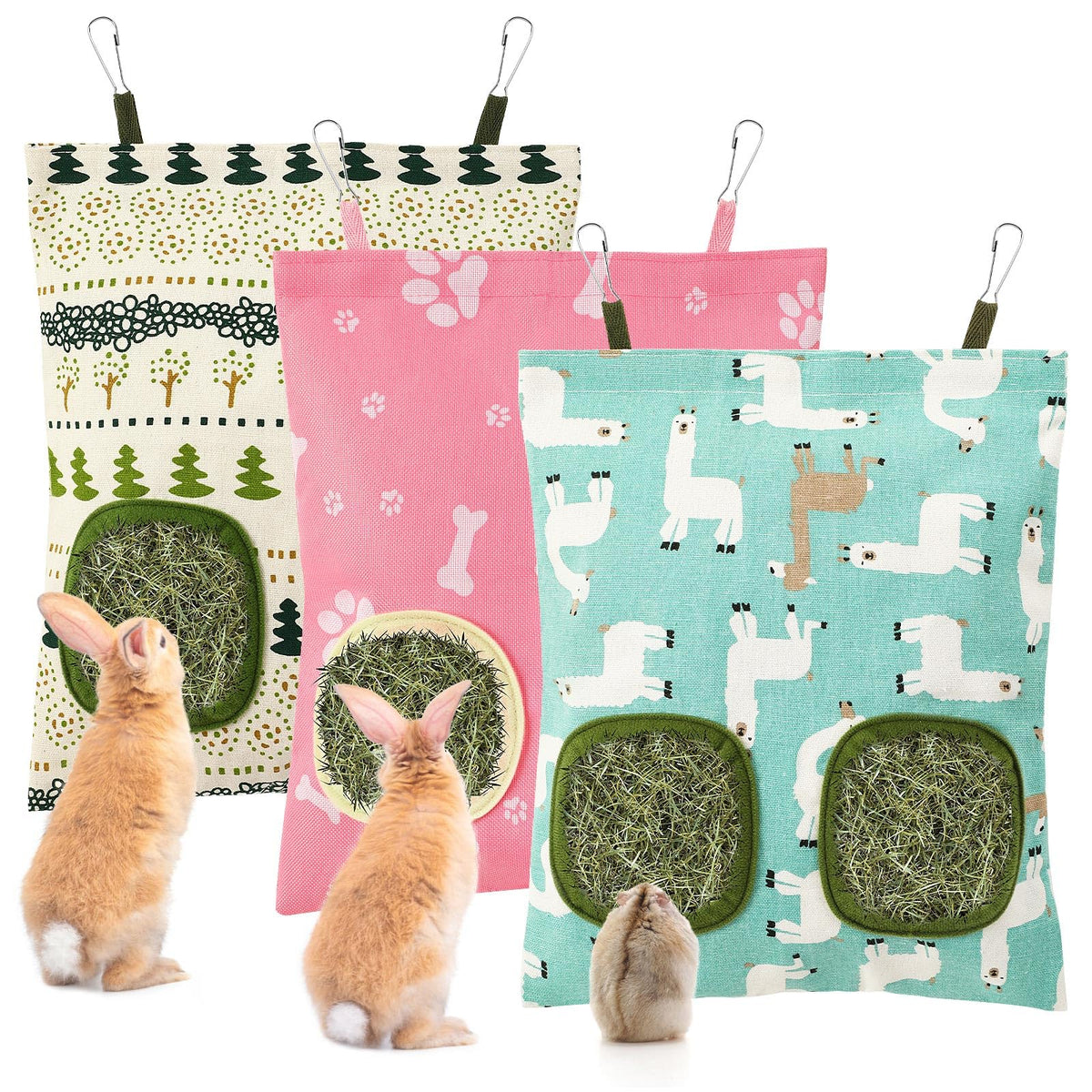 UPINS sac-a-foin-pour-lapins-2-trous, pratique et propre.