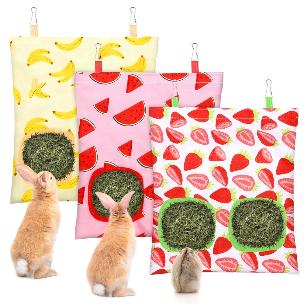UPINS Sac de foin pour lapins motif fruits, deux trous pour nourrir deux animaux.
