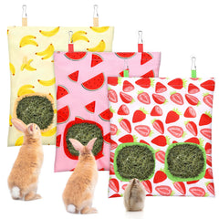UPINS Sac de foin pour lapins motif fruits, deux trous pour nourrir deux animaux.