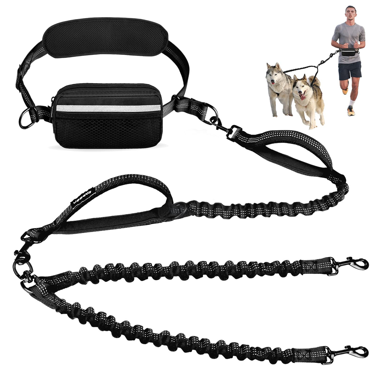 Harnais double Uppetly pour deux chiens, main libre pendant les promenades