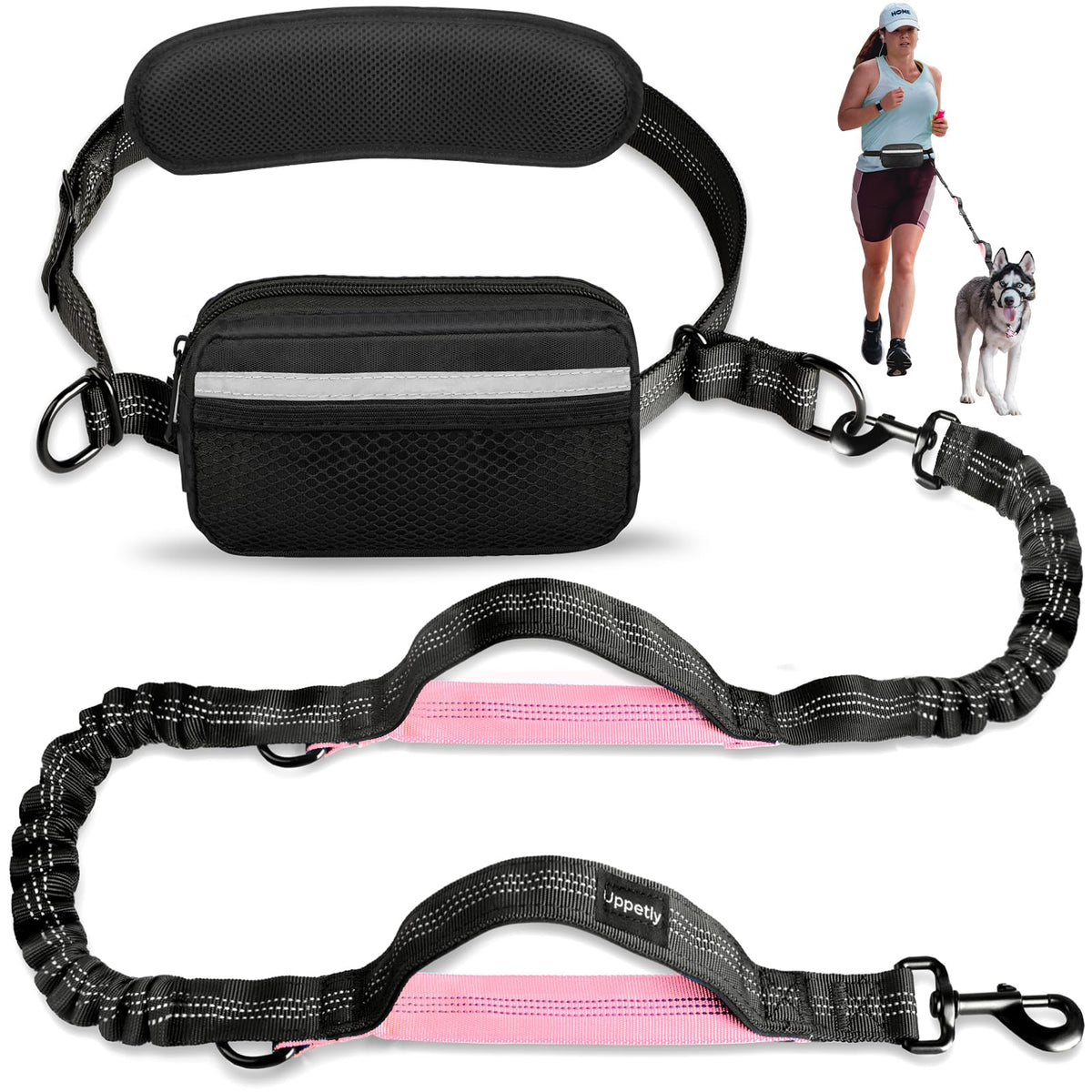 Uppetly laisse mains libres avec ceinture pour courir sans tenir la laisse