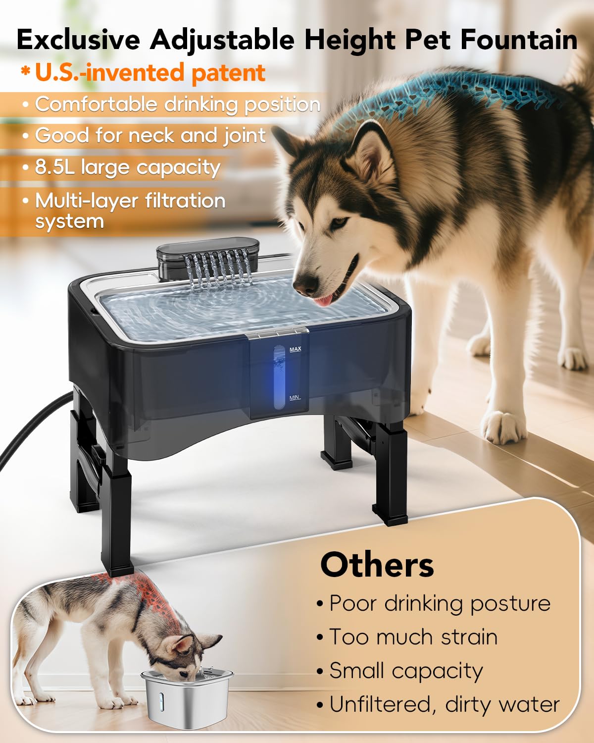 Filtration multi-couches UPSKY pour eau plus fraîche et odeurs réduites.
