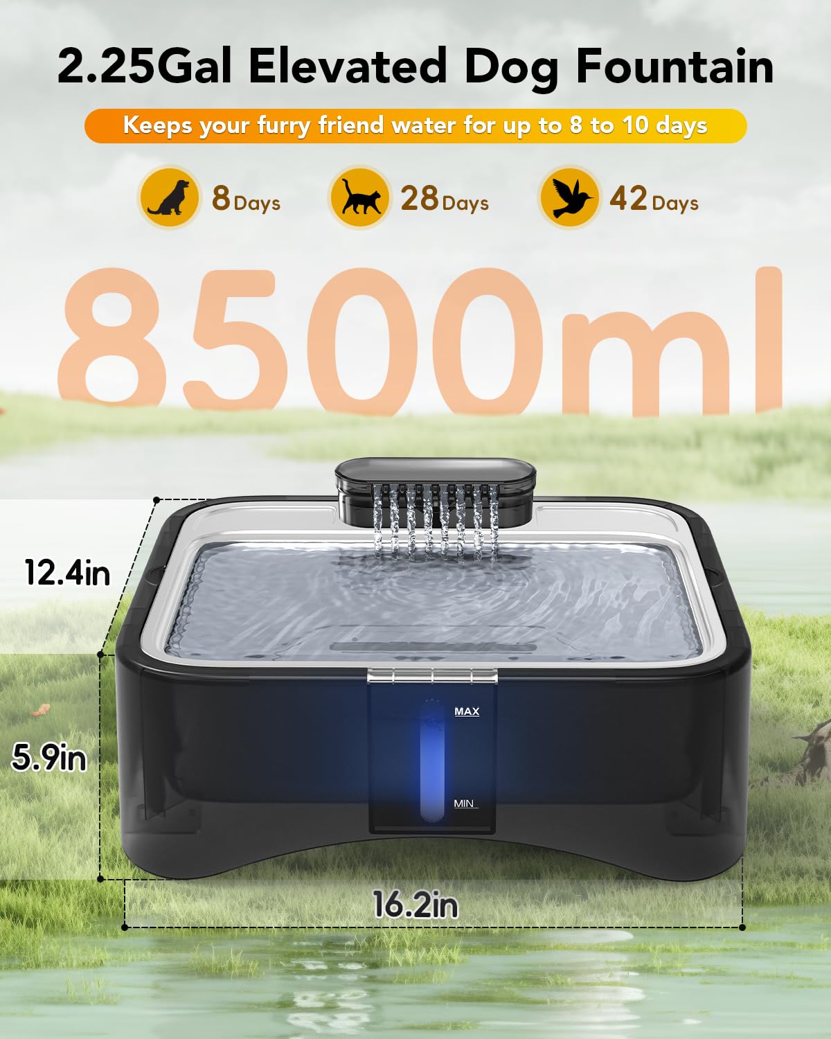 Fontaine UPSKY grande capacité 8,5 L pour plusieurs animaux.