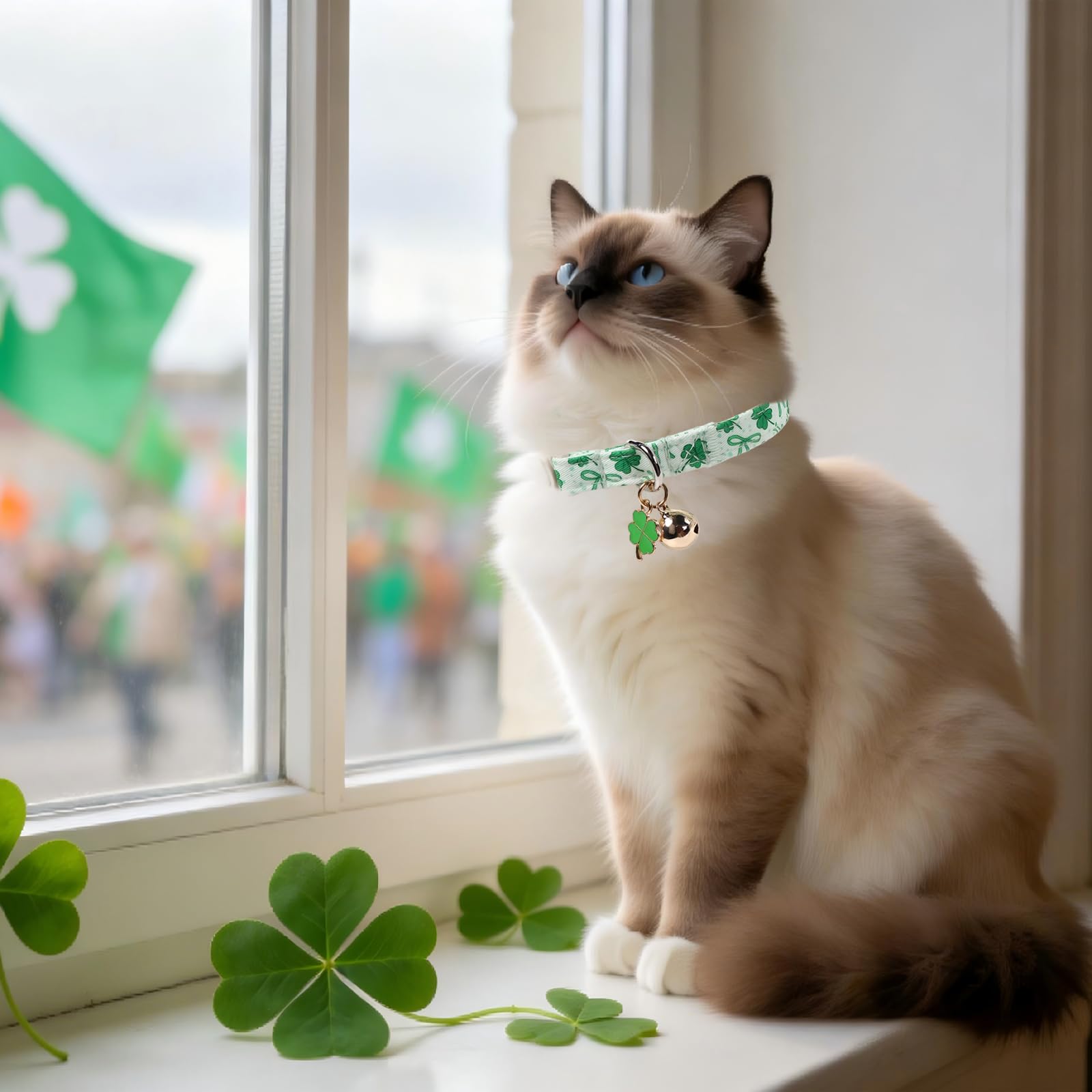 UP URARA PUP collier trèfle pour chat, sécurité et style festif.
