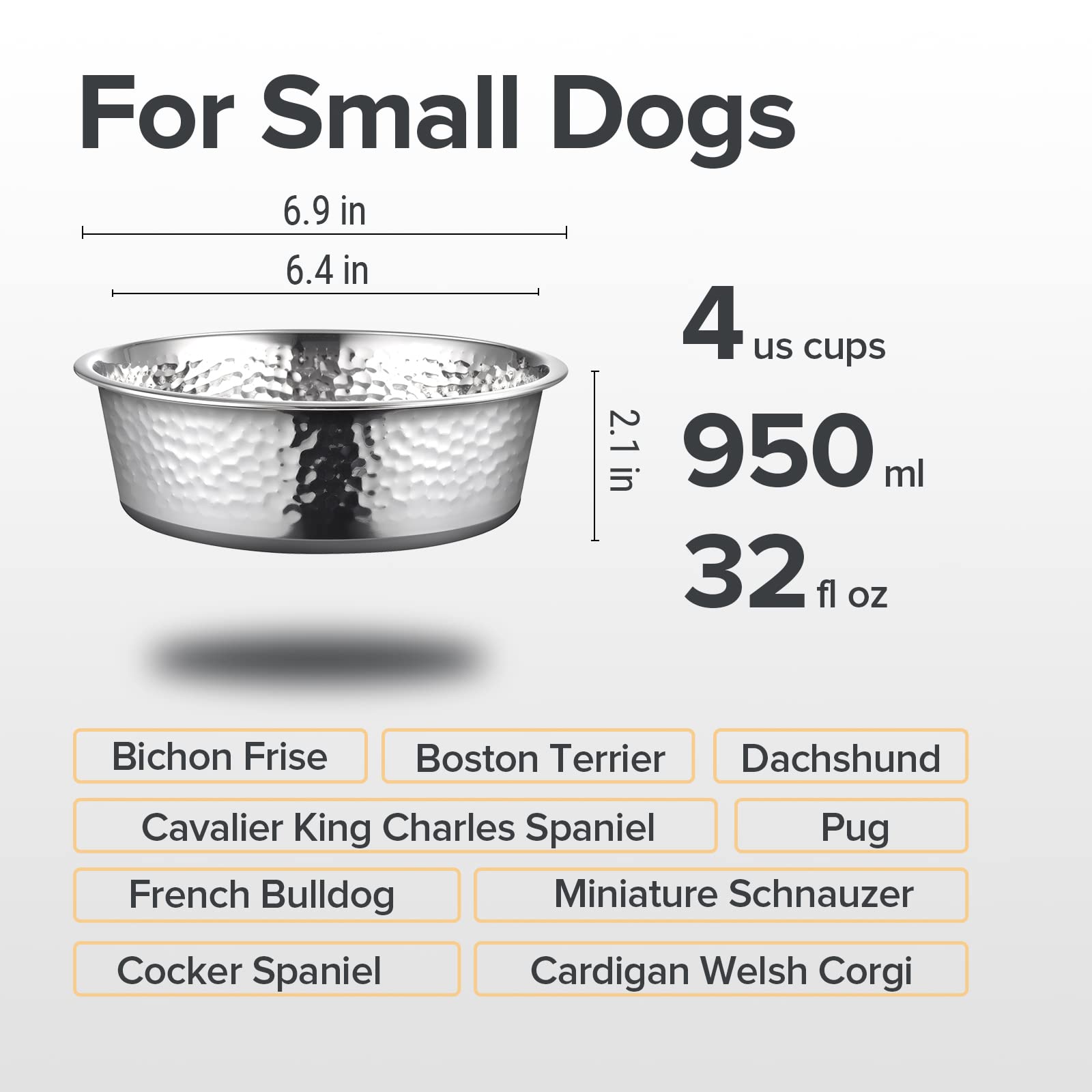 Bol URBUDDIES en acier inox martelé, compatible lave-vaisselle et facile à nettoyer.