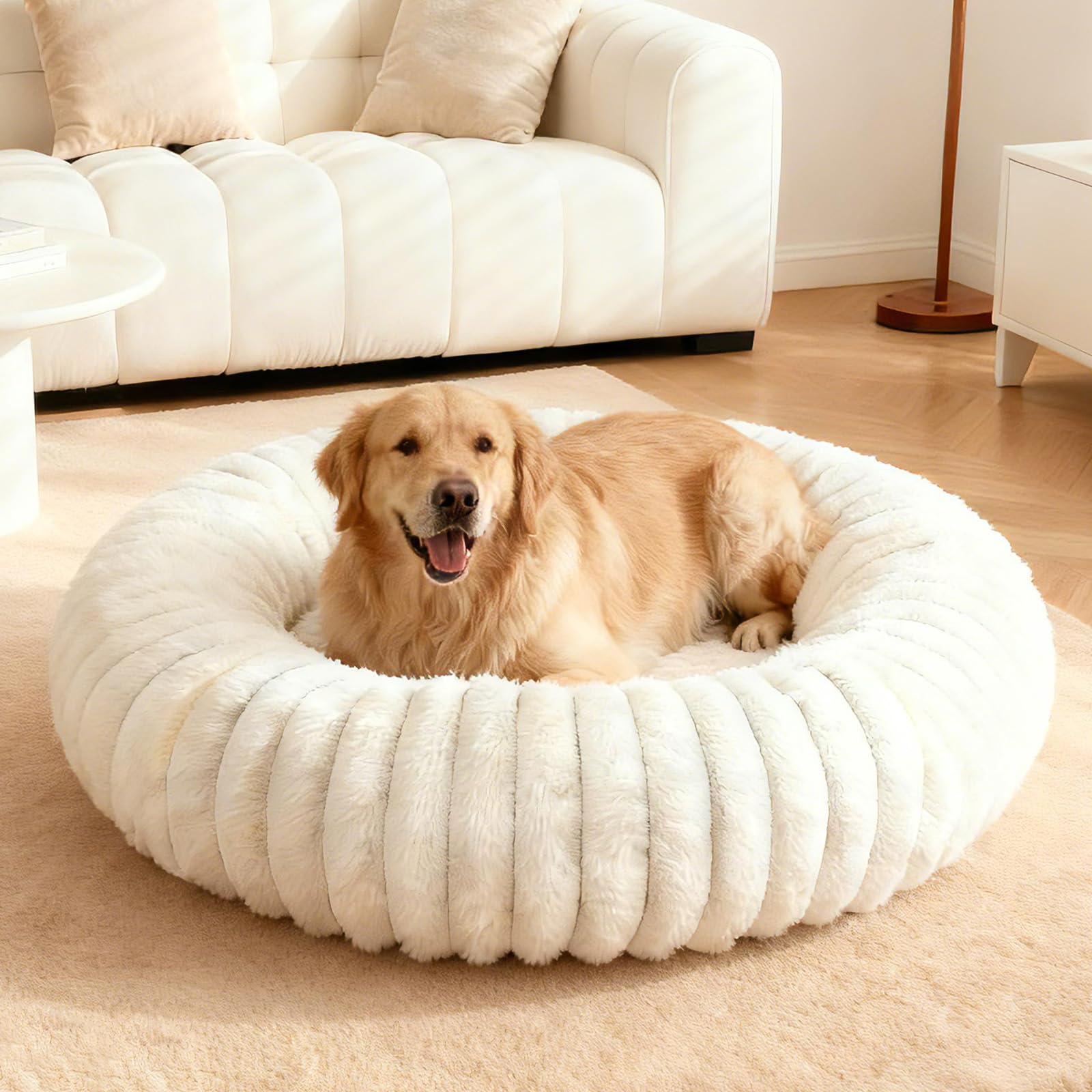 URGVANZ PET lit anti-stress donut crème grand 34 pouces, confort pour chien et chat