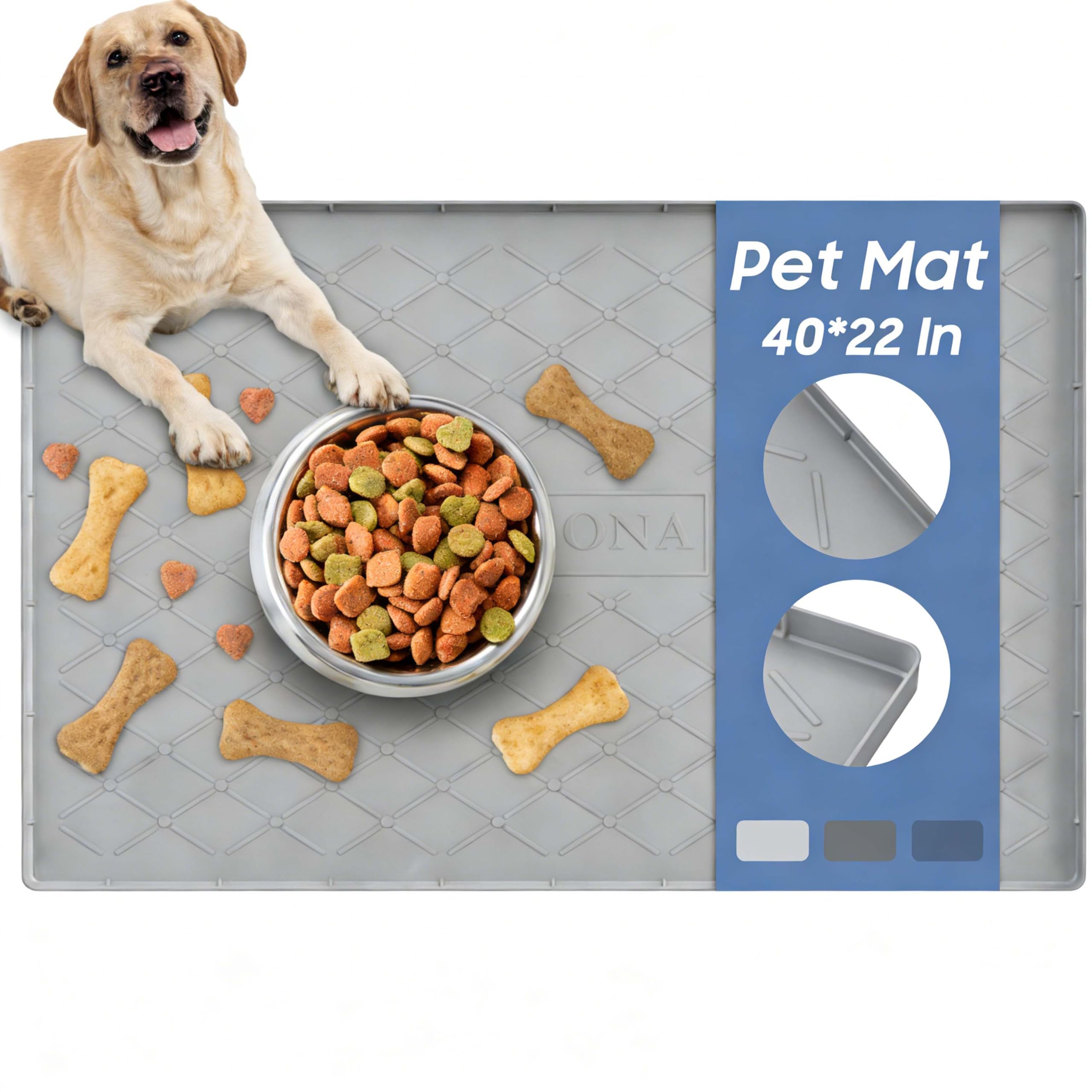 Tapis URMONA pour grand chien beige, protège le sol et évite les déversements.