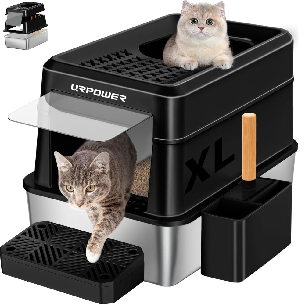 URPOWER bac litiere inox avec couvercle: durable et facile a nettoyer.
